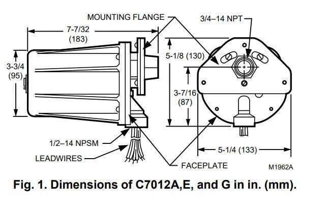 размеры датчиков пламени Honeywell C7012